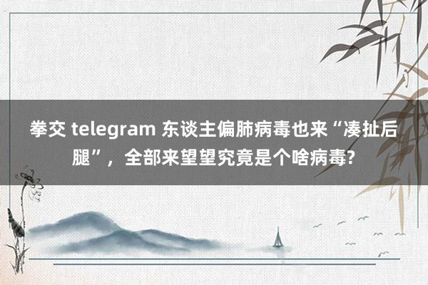 拳交 telegram 东谈主偏肺病毒也来“凑扯后腿”，全部来望望究竟是个啥病毒?