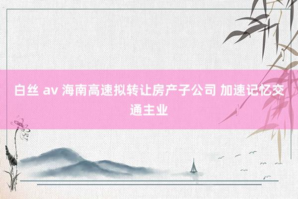 白丝 av 海南高速拟转让房产子公司 加速记忆交通主业