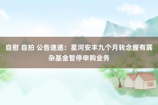 自慰 自拍 公告速递：星河安丰九个月转念握有羼杂基金暂停申购业务