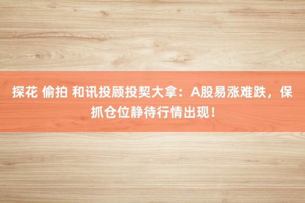 探花 偷拍 和讯投顾投契大拿：A股易涨难跌，保抓仓位静待行情出现！