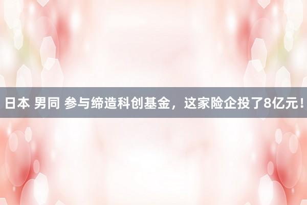 日本 男同 参与缔造科创基金，这家险企投了8亿元！